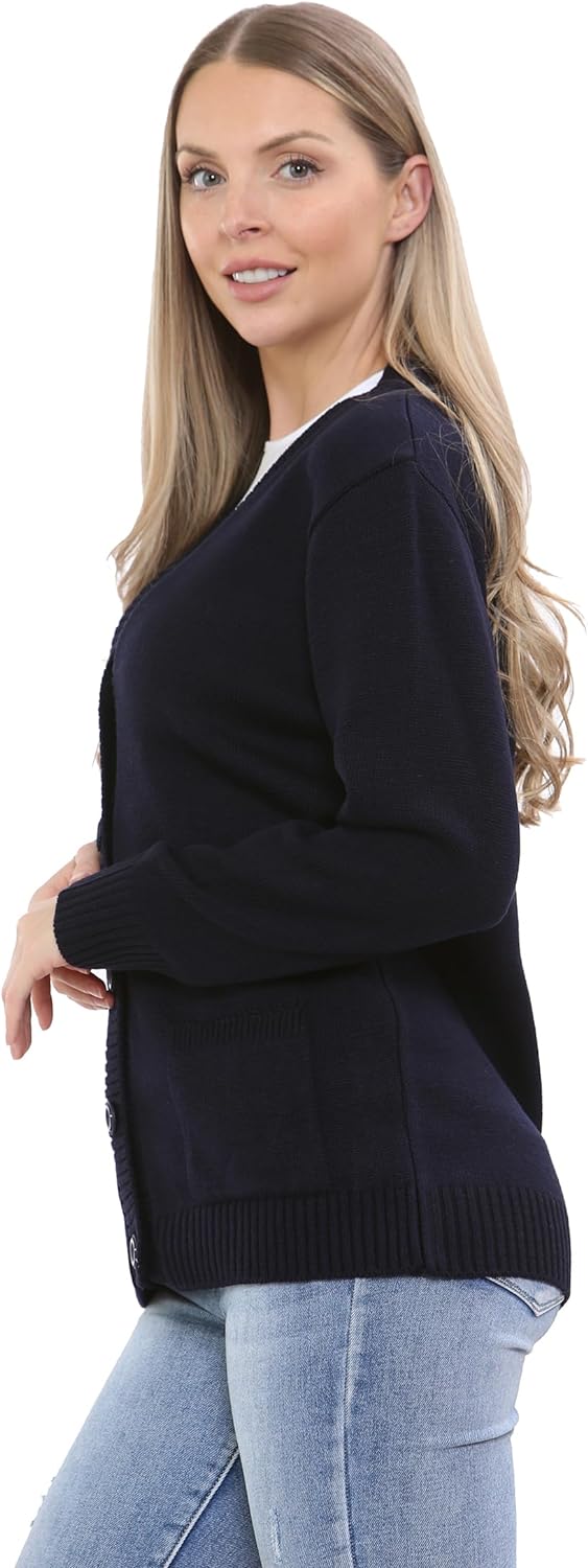Navy Women Knitted Plain Cardigan For Women 12-14 - Dropwear