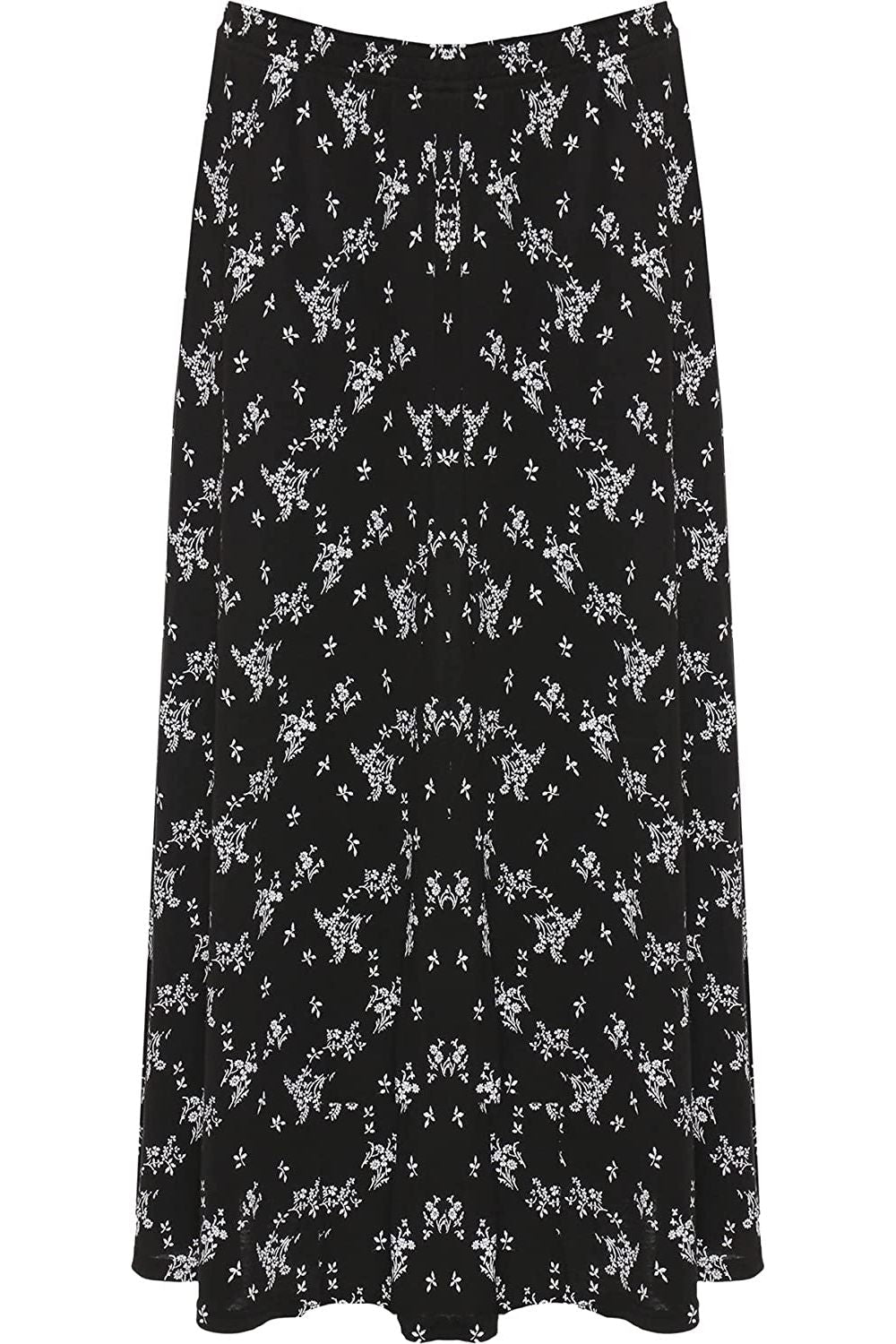 Black White Floral Leafy Print Midi Skirt For Women 8-10 - Dropwear