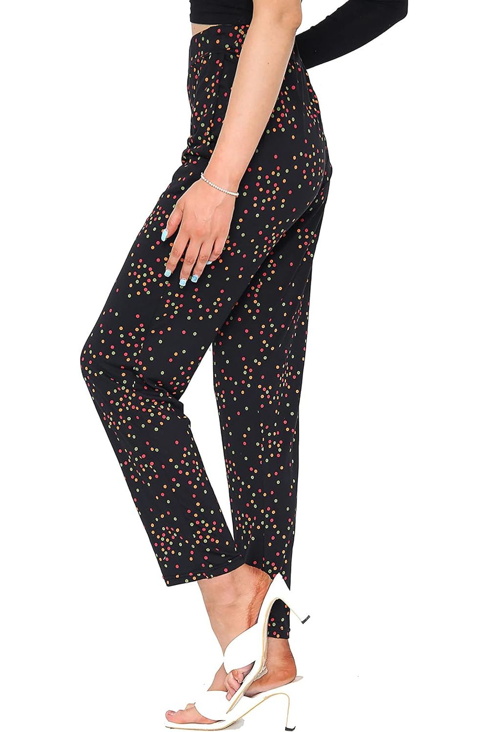 Multi Doted Black Multi Doted Black Print Full Length Trouser For Women 18 - Dropwear