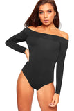 Black Off Shoulder Long Sleeve Bodysuit For Women 12-14 - Dropwear