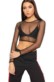 Black Sheer Mesh Long Sleeve Crop Top For Women 8-10 - Dropwear