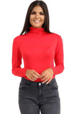 Red Plus Size Turtle Neck Long Sleeve Top For Women 24-26 - Dropwear