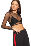 Black Sheer Mesh Long Sleeve Crop Top For Women 12-14 - Dropwear