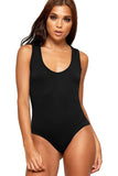 Black Solid Round Neck Fitted Tank Bodysuits - Basics For Women 8-10 - Dropwear