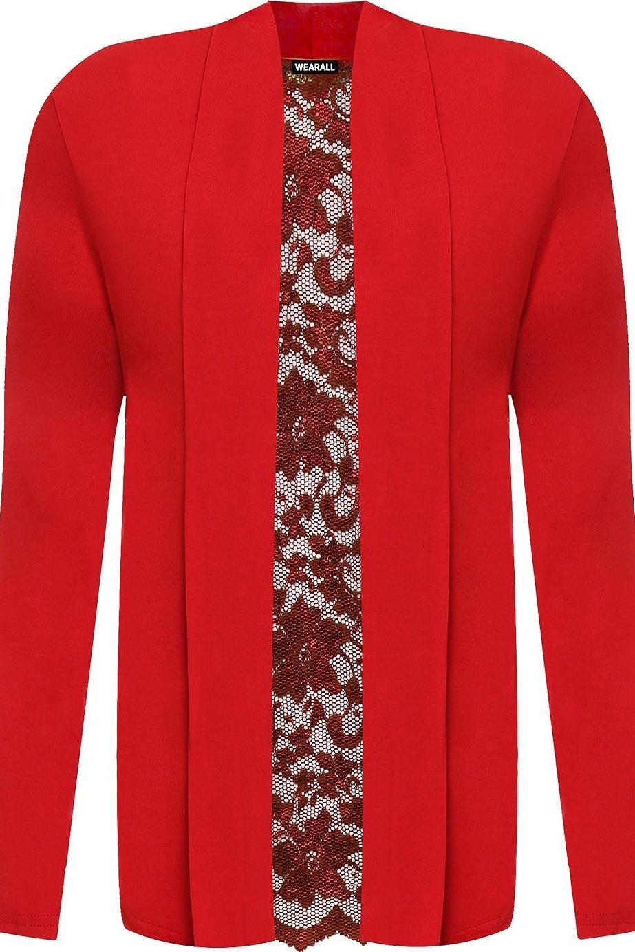Red Floral Lace Back Cardigan Open Top For Women 26-28 - Dropwear