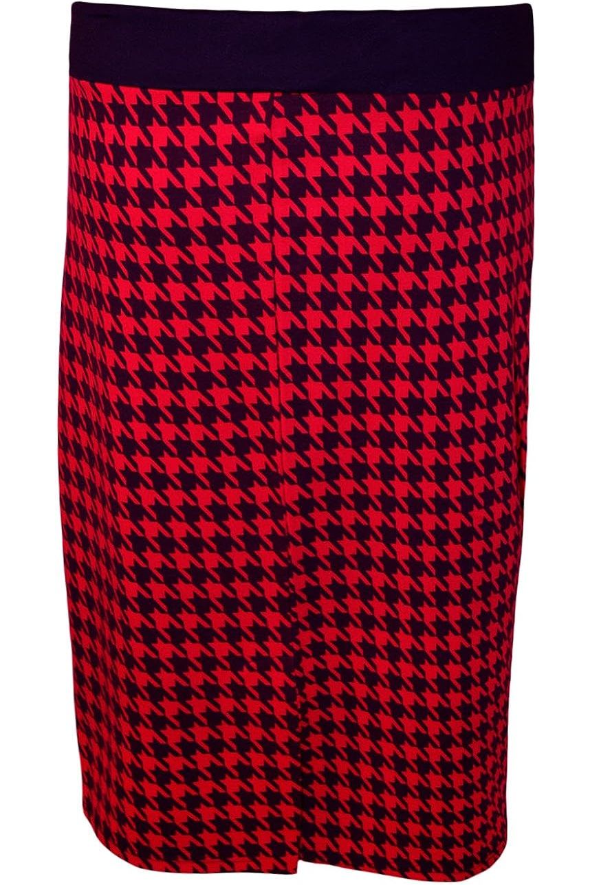 Wine Plus Size Midi Skirt Dogtooth For Women 20-22 - Dropwear