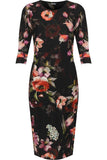 Black Floral Print Crepe New Ladies Bodycon Midi Dress For Women 14 - Dropwear