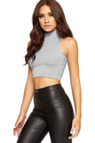 Dark Brown Turtle Neck Sleeveless Crop Top For Women 8-10 - Dropwear
