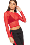 Sheer Mesh Long Sleeve Crop Top For Women  - Dropwear