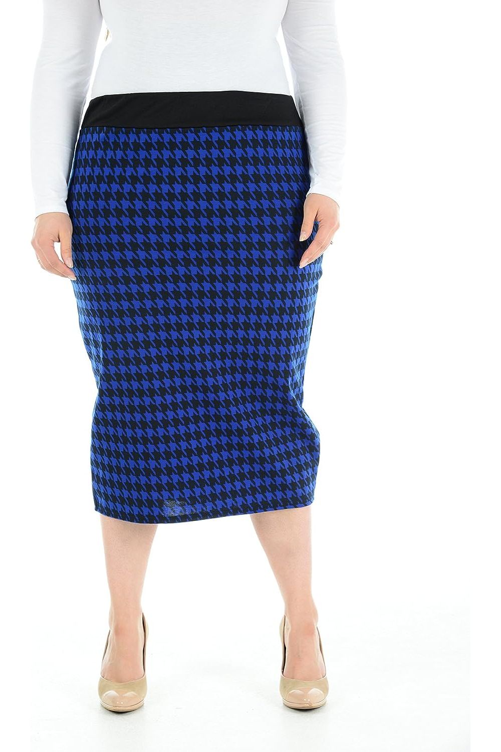 Light Grey Plus Size Midi Skirt Dogtooth For Women 16-18 - Dropwear