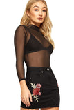 Black Plus Size Turtle Neck Mesh Bodysuit For Women 20-22 - Dropwear