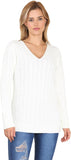 Light Grey Cable Knitted V-Neck Sweater Top For Women 8-10 - Dropwear