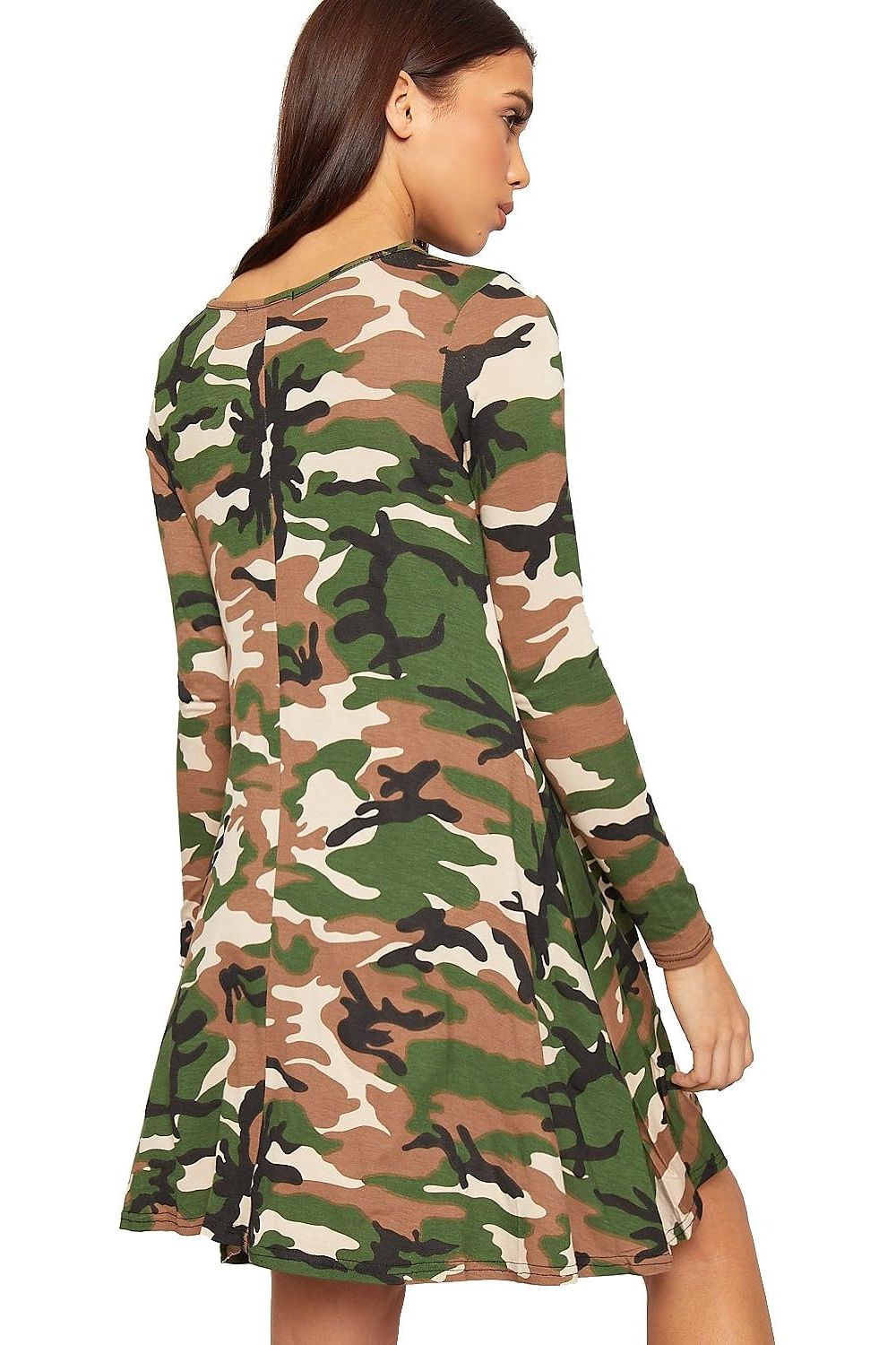 Army Plus Size Army Print Long Sleeve Swing Dress Top For Women 24-26 - Dropwear