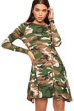Army Plus Size Army Print Long Sleeve Swing Dress Top For Women 16-18 - Dropwear