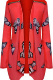 Peach Chiffon Butterfly Print Sheer Cardigan Top For Women 16 - Dropwear