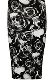 Skull Roses Printed Stretch Pencil Midi Skirt For Women 8-10 - Dropwear