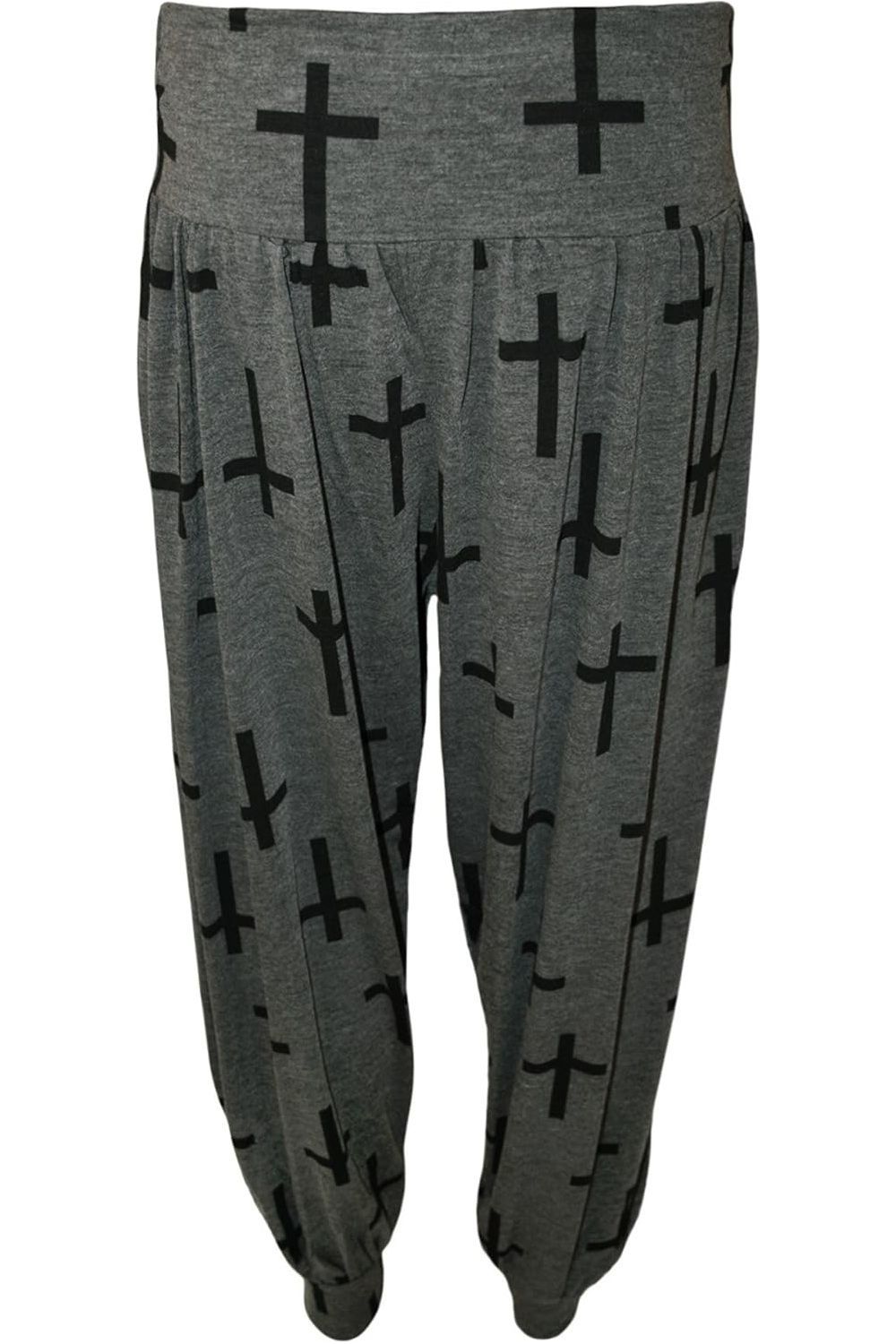Plus Size Cross Print Harem Trousers For Women  - Dropwear