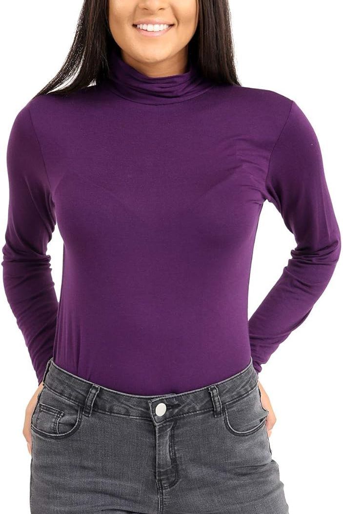 Wine Turtle Neck Long Sleeve Top For Women 12-14 - Dropwear