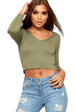 Mocha V Neck Long Sleeve Crop Top For Women 8-10 - Dropwear
