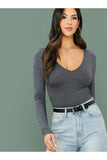 Cream Plus Size Long Sleeve V Neck Top For Women 24-26 - Dropwear