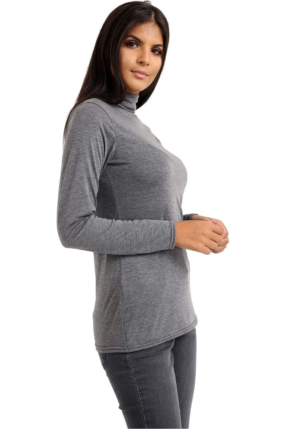 Charcoal Plus Size Turtle Neck Long Sleeve Top For Women 24-26 - Dropwear