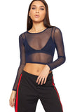 Neon Orange Sheer Mesh Long Sleeve Crop Top For Women 12-14 - Dropwear