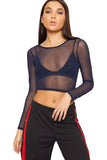 Sheer Mesh Long Sleeve Crop Top For Women  - Dropwear