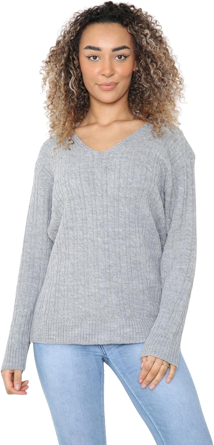 Cable Knitted V-Neck Sweater Top For Women  - Dropwear