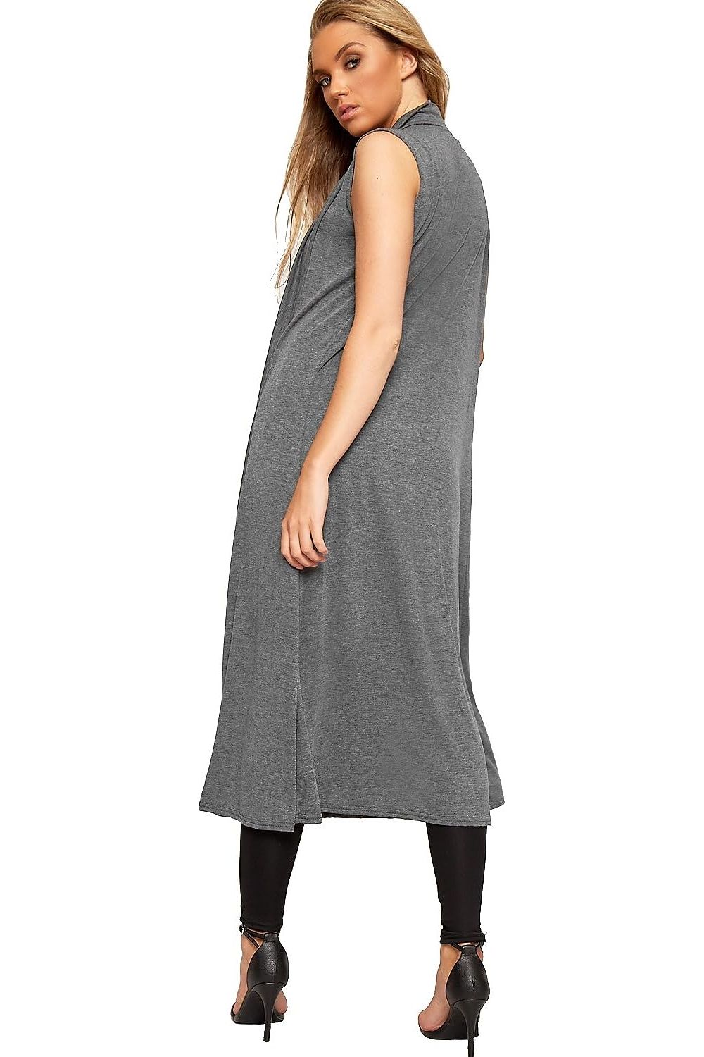 Dark Grey Plus Size Sleeveless Maxi Cardigan For Women 24-26 - Dropwear