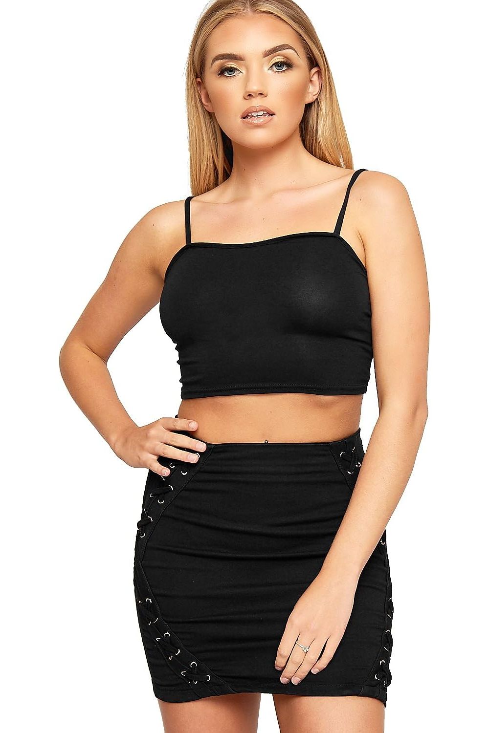 Black Bralet Crop Stretch Vest Top For Women 8-10 - Dropwear