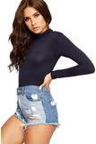 Cream Unity Solid Stand Collar turtleneck Bodysuits For Women 12-14 - Dropwear