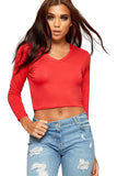 V Neck Long Sleeve Crop Top For Women  - Dropwear