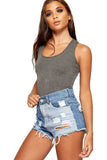 Khaki Solid Round Neck Fitted Tank Bodysuits - Basics For Women 12-14 - Dropwear