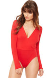 Plus Size Wrap Over V Neck Plunge Long Sleeve Bodysuit For Women  - Dropwear