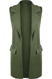 Green Plus Size Crepe Open Long Waistcoat Pocket Top For Women 22-24 - Dropwear