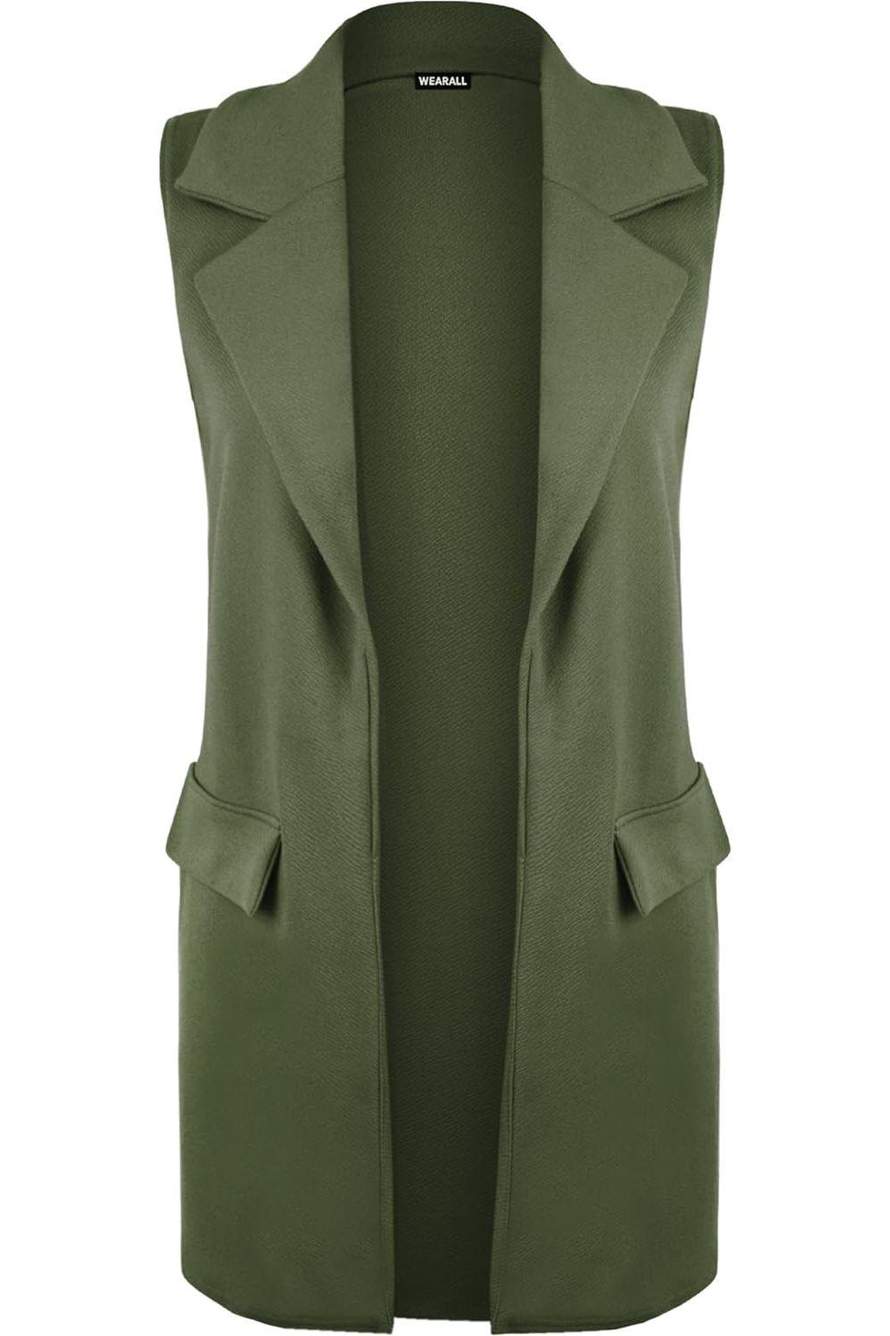 Cream Plus Size Crepe Open Long Waistcoat Pocket Top For Women 18 - Dropwear