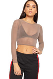 Neon Green Sheer Mesh Long Sleeve Crop Top For Women 8-10 - Dropwear