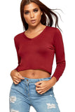 V Neck Long Sleeve Crop Top For Women  - Dropwear