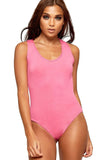 Cerise Solid Round Neck Fitted Tank Bodysuits - Basics For Women 12-14 - Dropwear