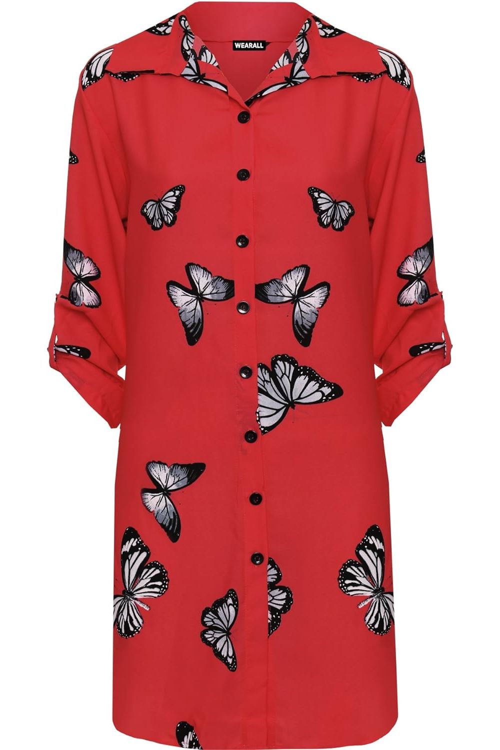 Butterfly Print Side Slit Curved Hem Top For Women  - Dropwear