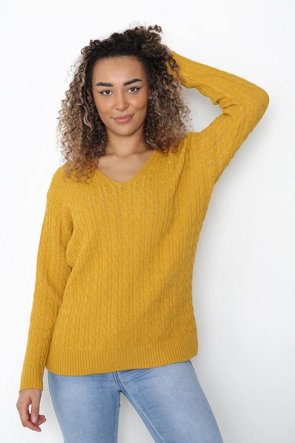 Black Plus Size Cable Knitted Sweater Top For Women 16-18 - Dropwear