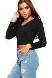 Black V Neck Long Sleeve Crop Top For Women 12-14 - Dropwear