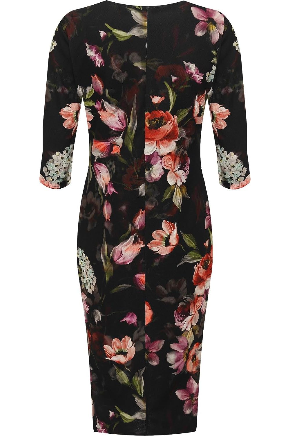 Black Floral Print Crepe New Ladies Bodycon Midi Dress For Women 16 - Dropwear