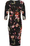 Black Floral Print Crepe New Ladies Bodycon Midi Dress For Women 16 - Dropwear
