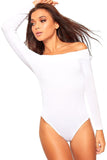 White Off Shoulder Long Sleeve Bodysuit For Women 8-10 - Dropwear