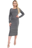 Cream Bodycon Stretch Plain Midi Dress For Women 12-14 - Dropwear