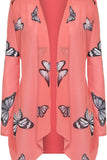 Cream Chiffon Butterfly Print Sheer Cardigan Top For Women 22-24 - Dropwear