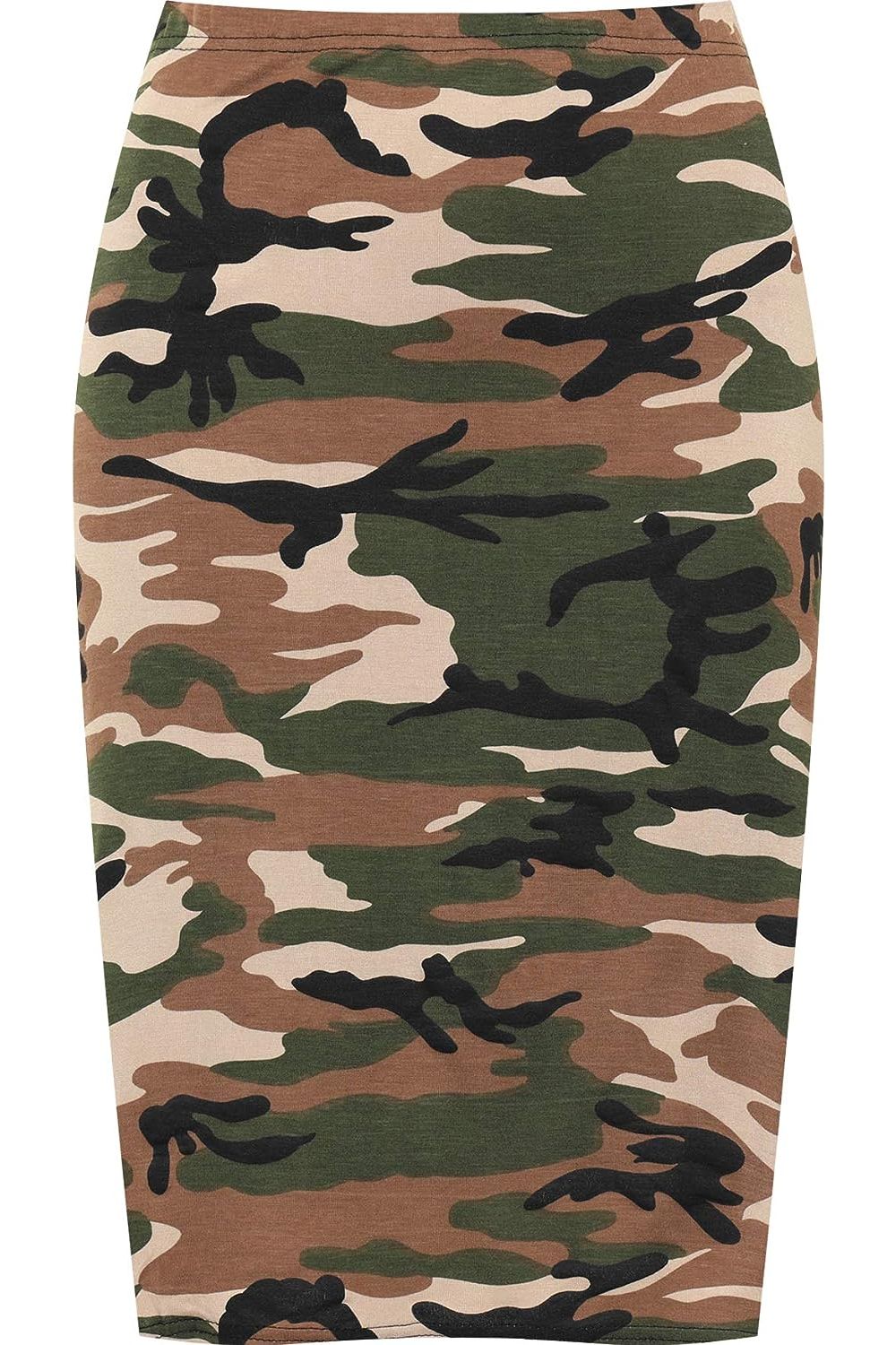 Camouflage Printed Stretch Pencil Midi Skirt For Women 8-10 - Dropwear