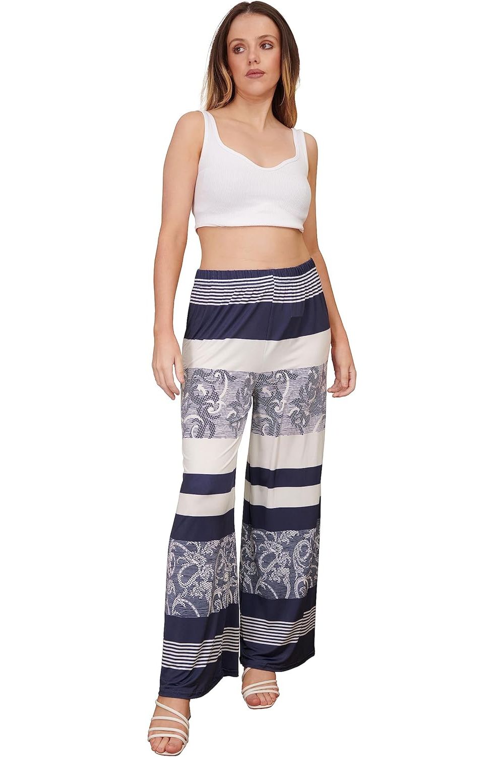 Navy Abstract Navy Abstract Print Palazzo Trouser For Women 12-14 - Dropwear
