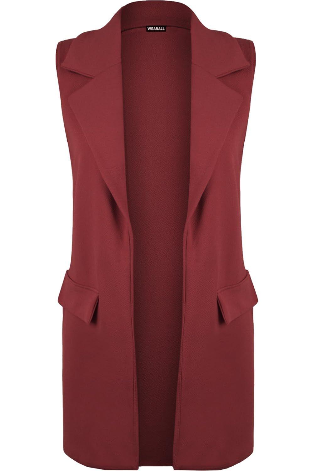 Mocha Plus Size Crepe Open Long Waistcoat Pocket Top For Women 18 - Dropwear